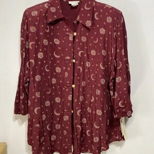 PRIDE & JOY Vintage 1980s Womens Button Front Tunic Blouse Size 24W Celestial
